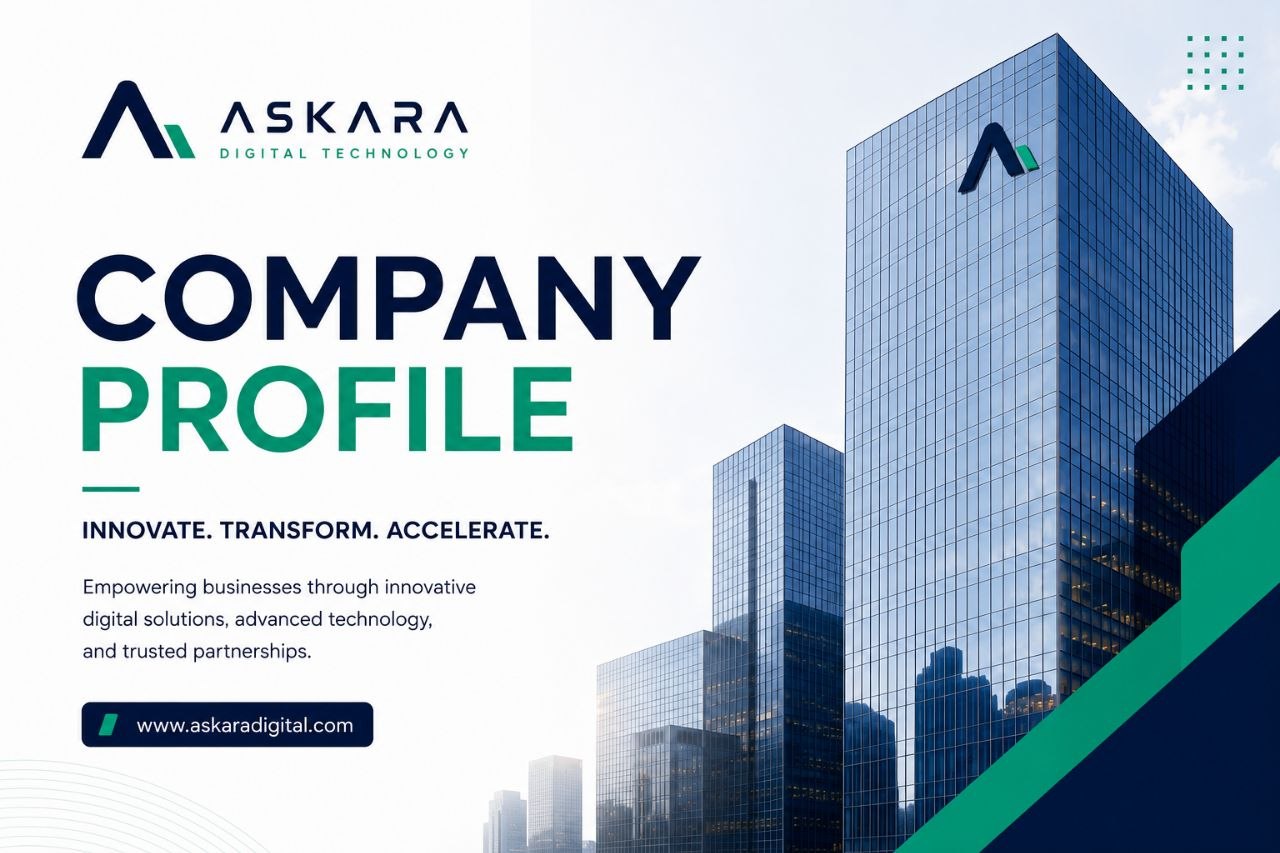 Askara company profile visual reference with corporate skyline